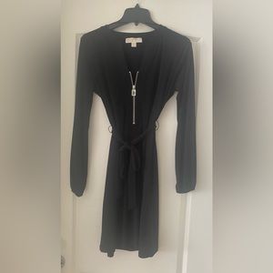 Michael Kors Black Long Sleeve Belted MIDI Dress Size S